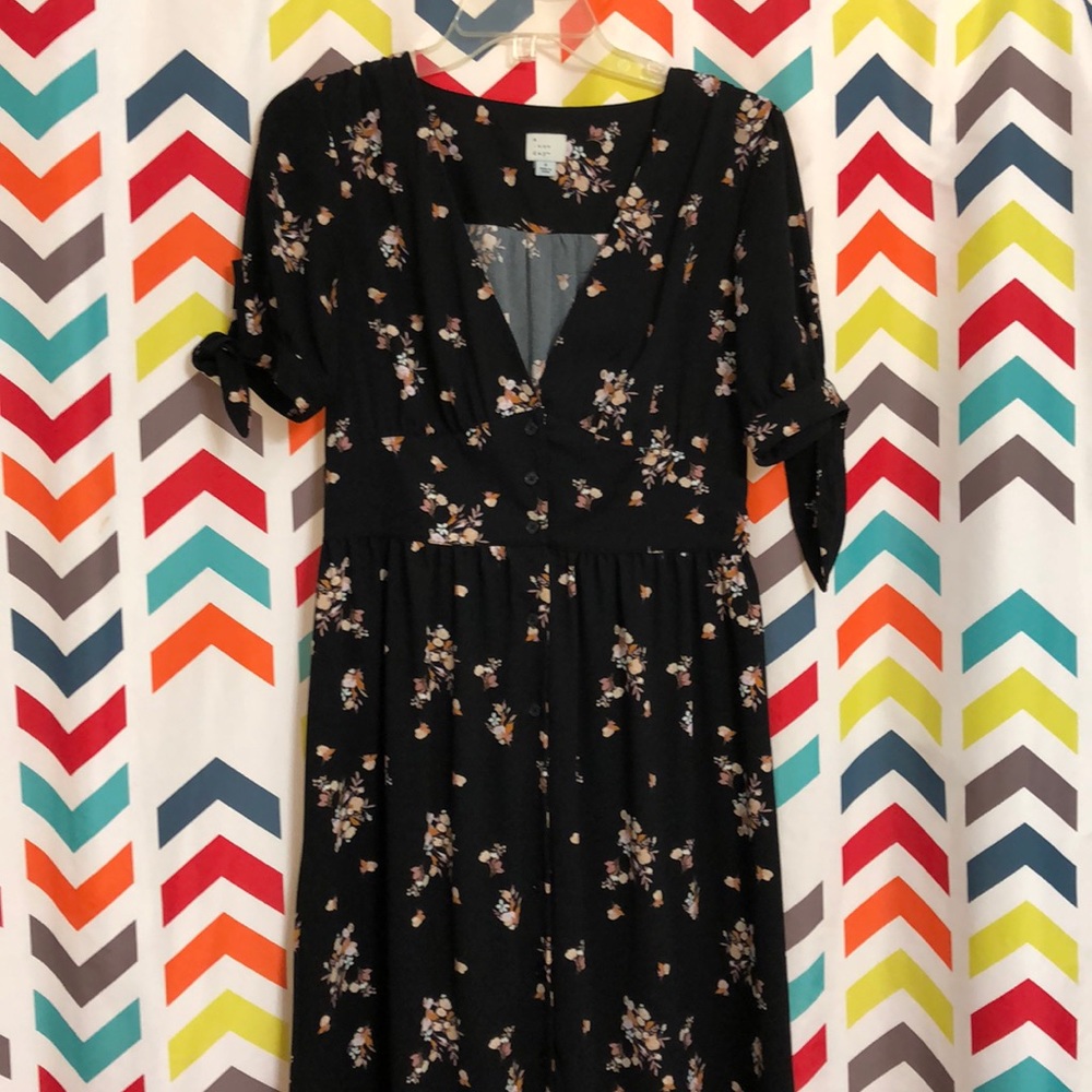 Woman’s black dress with floral print